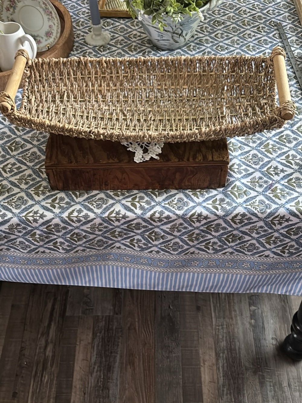 Natural Woven Seagrass Tray with Bamboo Handles - Home Accents